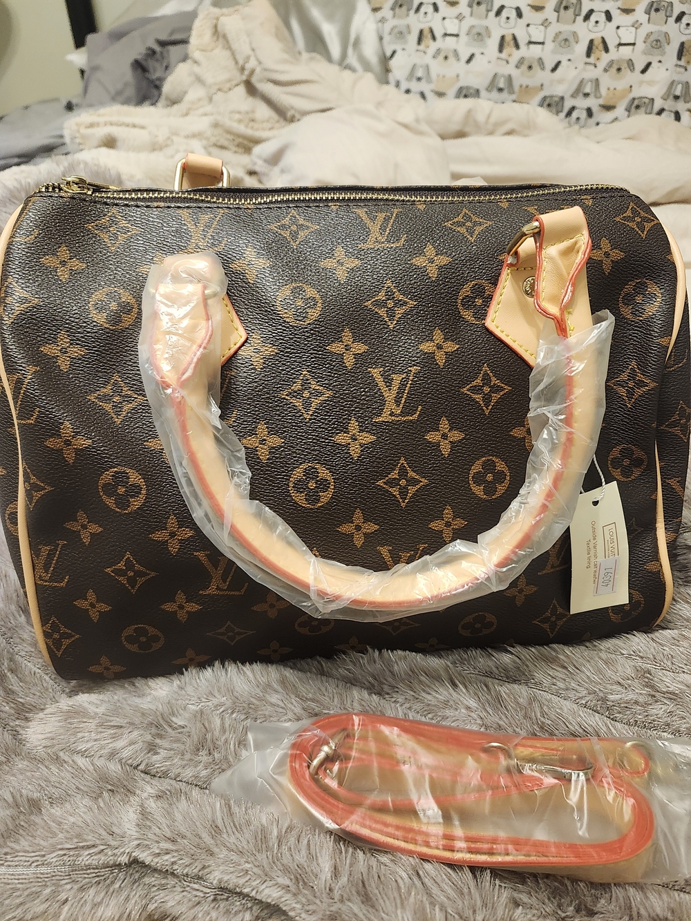 Source Unknown Brown Monogram Satchel with Tan Trim